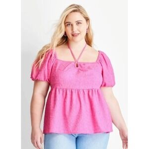 Women's Future Collective Square Tie Neck Top Blouse Pink Size XL NWT